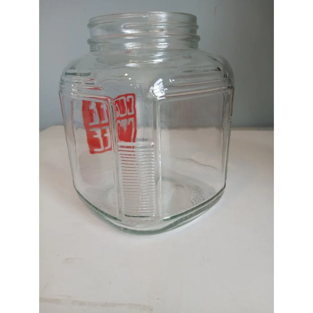 Vintage Hoosier Cabinet Glass Canister COFFEE Jar w/ Lid Red Letters